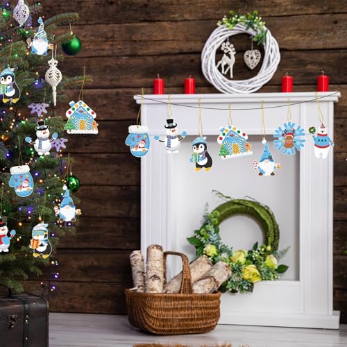 GuassLee Christmas Crafts Ornament Making Kit for Kids - 28pcs DIY Christmas Cutouts with Snowman Snowflake Penguin Gnome Xmas Stickers for Tree Decorations Xmas Winter Party Favors Supplies