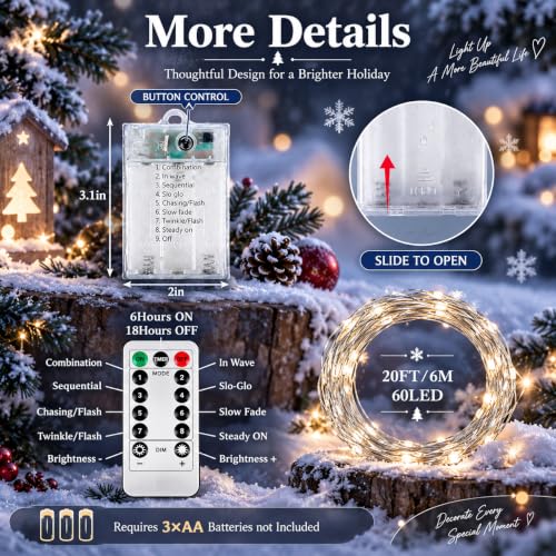 KAQ Cool White 8 Pack Battery Operated Fairy Lights with Remote, 480LED Twinkle String