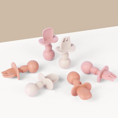 Eascrozn Baby Spoons & Forks Set - 6 Pack Silicone Utensils for Self-Feeding | BPA-Free, Dishwasher Safe