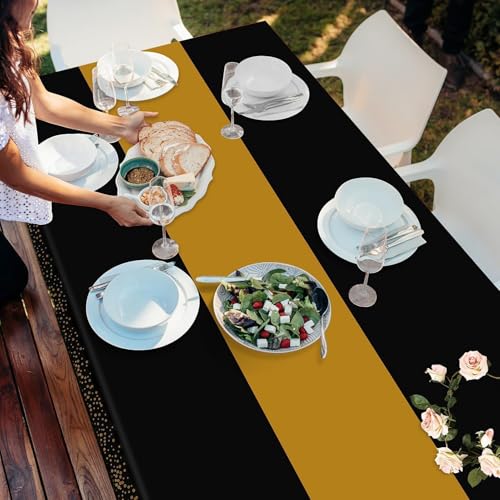 Childom 3 Pack Black and Gold Tablecloths for Events,54"x108" Plastic Table Cloths for Rectangle Tables,Disposable Party Table Covers for New Years Eve Decorations 2026,Holiday Birthday Wedding Dining