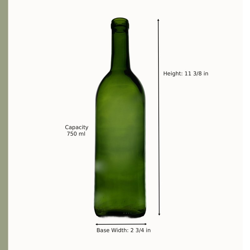 North Mountain Supply 750ml Glass Bordeaux Wine Bottles, CORK FINISH, Flat Bottom – Case of 6, Champagne Green