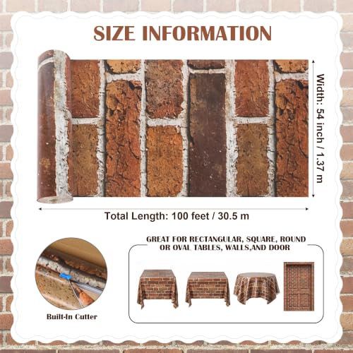 100 ft x 54 in Retro Red Brick Tablecloth Roll with Slide Cutter Box – COSINIA