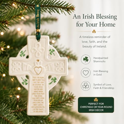 Belleek Claddagh Blessing Cross, 4.9in Irish Parian China Gift, Made in Ireland - Variation Claddagh / Blessing Cross