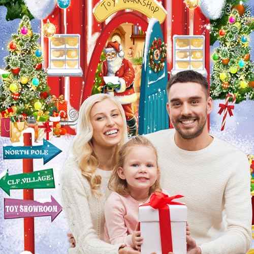 Sumind Christmas Door Cover Decoration, Large Santa Claus Front Door Cover, 6 x 3ft Fabric Santa Hanging Banner Snowy Winter House Background for Xmas Winter Holiday Decoration