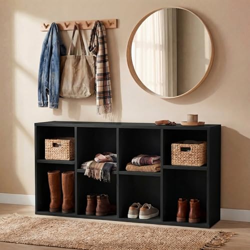 YESHOMY Black Modern TV Stand for 30-55 Inch TVs, 8 Open Cubes, 48 Inches