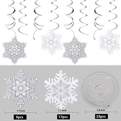 Ouddy Life 51 Pcs Christmas Snowflake Swirl Hanging Decorations, White Silver Snowflake Ornaments Decorations for Christmas New Year Holiday Winter Wonderland Frozen Theme Birthday Party Decorations