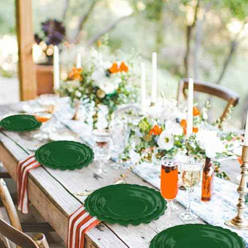 50 Pcs Green Scalloped Paper Plates 25 ¡¿ 7'' and 25 ¡¿ 9'' Disposable Green Scalloped Dinner Plates for Wedding Baby Shower Birthday Party Disposable Dessert Plate