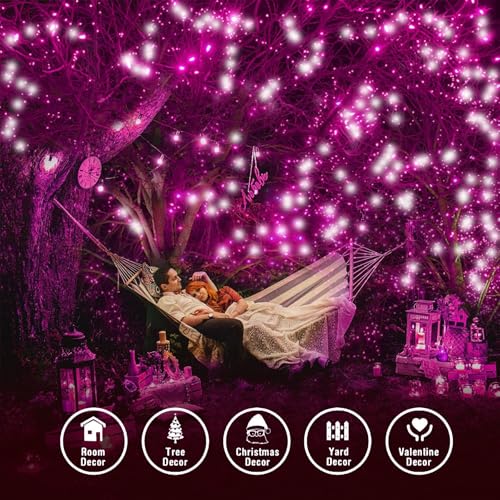Twinkle Lights Battery Operated 100 LED Romantic String Lights 8 Modes Waterproof for Home, Garden, Party, Holiday, Christmas Tree Decoration (Pink & White)