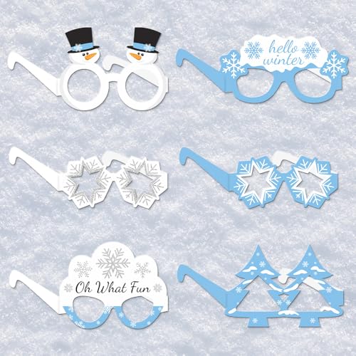 Winter Snowflake Eyeglasses Party Props – 6 Pack Paper Photo Booth Glasses