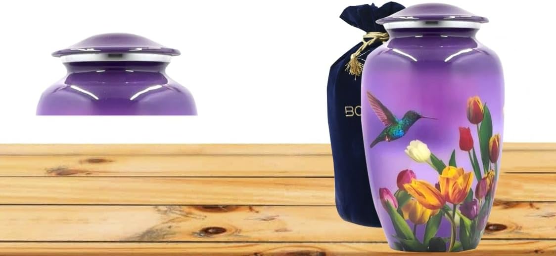 BOLD & DIVINE Adult Purple Hummingbird Cremation Urn | Human Ashes Adult Memorial urn, Burial, Funeral Cremation Urns | 200 Cubic Inches (Large Adult)
