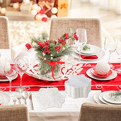 Silver Snowflake 3-Ply Napkins 100 Sheets | Christmas Party Disposable Cocktail Napkins