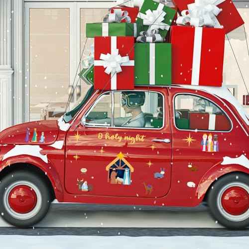 Zhanmai 19 Pcs Christmas Garage Door Decorations Nativity Scene Garage Door Magnets Holy Night Nativity Scene Magnet Set Nativity Refrigerator Magnets Stickers for Xmas Fridge Car Garage Decoration