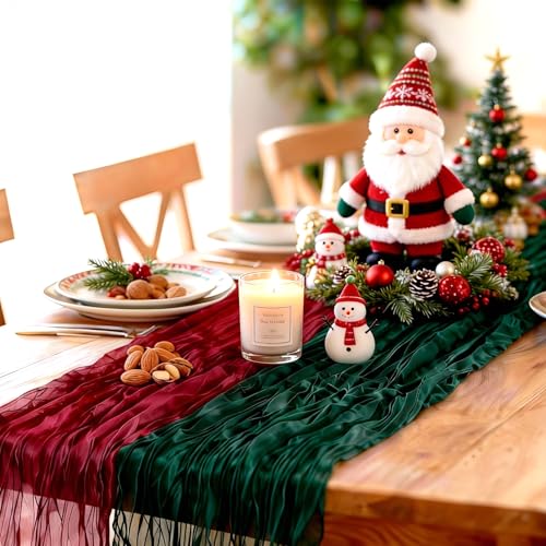 Emerald Green Cheesecloth Table Runner 3 Pack 35 x 120 in - Christmas Holiday Decor (Ztzfacai)