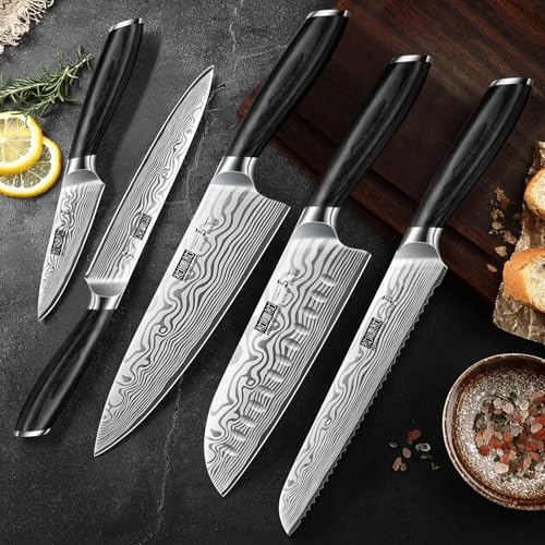 Professional 5-Piece Kitchen Knife Set with High Carbon Steel - Ergonomic Handles