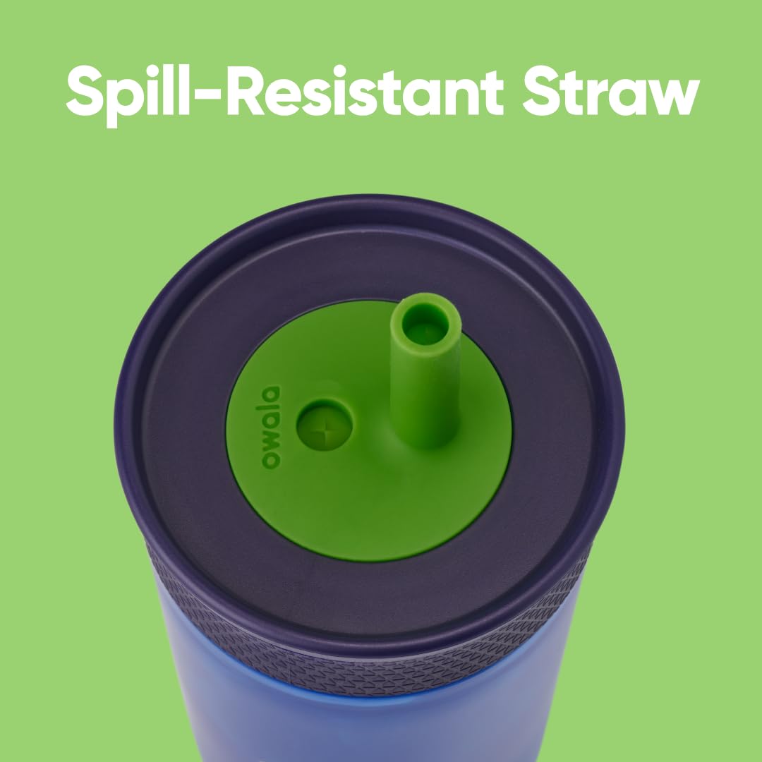 Owala Kids BPA-Free Plastic Tumbler with Spill Resistant Flexible Straw, Easy to Clean, Kids Water Bottle, Great for Travel, Dishwasher Safe, 15 Oz, Navy and Blue (Home Base)
