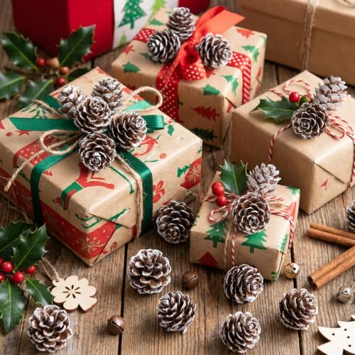Snow 220 Pcs Christmas Mini Pine Cones Natural Snow Effect Decor - Small Xmas Craft Supplies