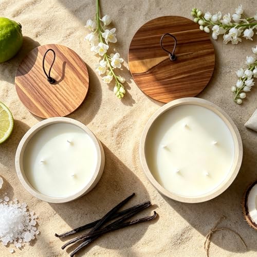 Sea Salt & Bergamot & Coconut Scented Candle - Large 44oz Soy Coconut Wax with Acacia Wood Lid - Long-Lasting Aromatherapy Home Decor