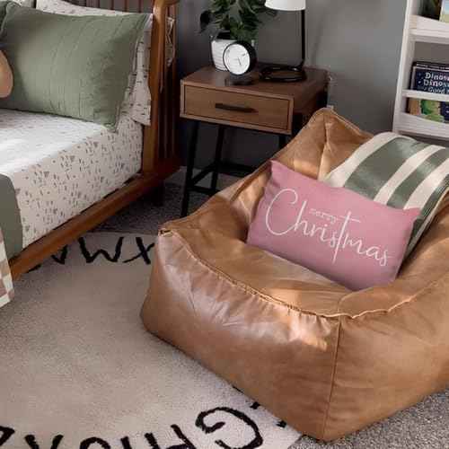 Pink Christmas Throw Pillow Cover 12x20, Merry Christmas Decorative, Xmas Winter Christmas Indoor Outdoor Decorative Throw Pillow Case for Home Bed Living Room Couch Decor