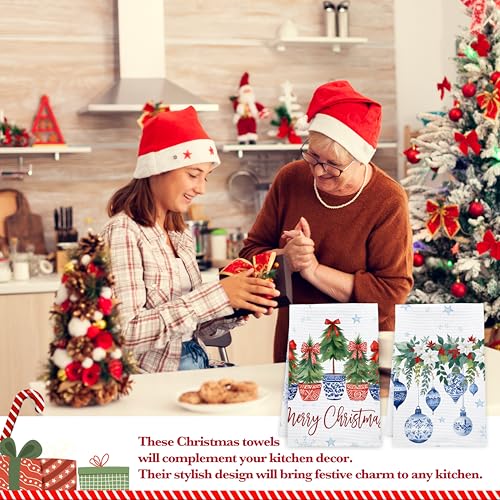 PseuAudo Merry Christmas Holiday Kitchen Towels - Festive Dish & Hand Towels, 2-Pack, 24x15 inches
