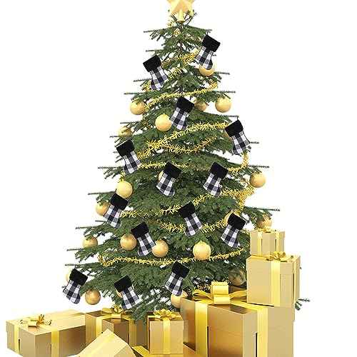 Mini Christmas Stockings 7 inch 24pcs, Buffalo Check and Plush Stocking Cuffs Composition Christmas Stockings, Christmas Hamging Decorations