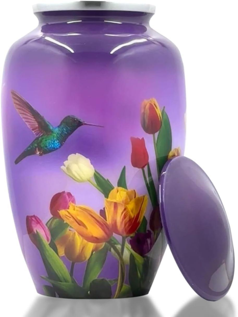 BOLD & DIVINE Adult Purple Hummingbird Cremation Urn | Human Ashes Adult Memorial urn, Burial, Funeral Cremation Urns | 200 Cubic Inches (Large Adult)