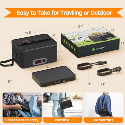 Portable Mini Oven for Car & Home - 12V/24V/110V-240V Food Warmer with Digital Temp Control - Black