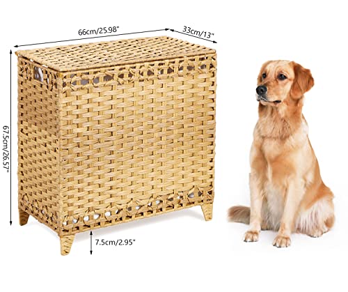 Hermina Natural 132L Laundry Hamper with 3 Removable Liner Bags & Rattan Lid