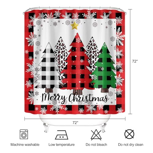 Christmas Tree Shower Curtain Red Buffalo Plaid Xmas Tree Snowflake 72x72 Inch with Hooks - Plaid Xmas Tree Pattern