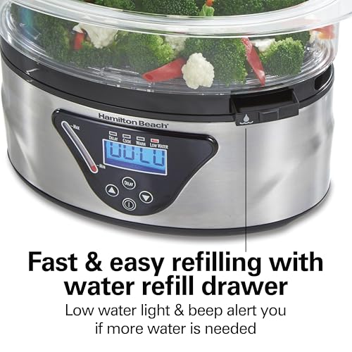 Electric Food Steamer & Rice Cooker 5.5 Qt Stackable Two-Tier Black Stainless Steel