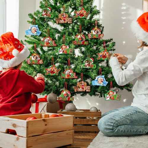 16 Pcs Christmas Photo Frame Ornaments Wooden Santa Claus Snowman Snowflake Picture Frame Tree Decoration DIY Photo Keepsakes for Xmas Party Decorations Winter Holiday Gifts(Wishes)