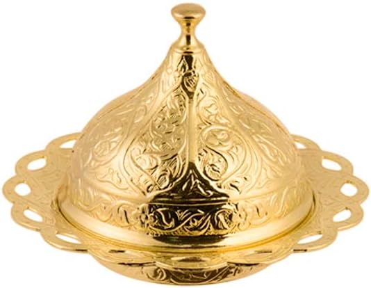 Alisveristime Turkish Coffee Set for Two - Authentic Ottoman Style Cups, Saucers, and Serving Tray with Lale Motifs (Acur) (Copper)