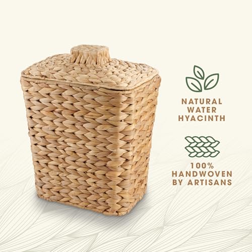 84ECO 3 Gallon Wicker Trash Can with Lid and Liner - Natural Hyacinth