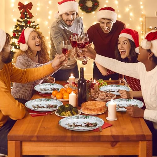 Santa on the Way 100 Pcs 9x11in Christmas Paper Plates Oval – 100 Count Bowl-Style Dinnerware