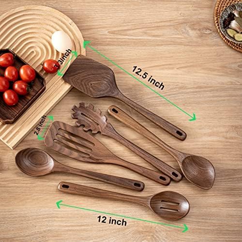 12-Inch Black Walnut Wooden Cooking Spoons Set - Natural Handcrafted Kitchen Utensils