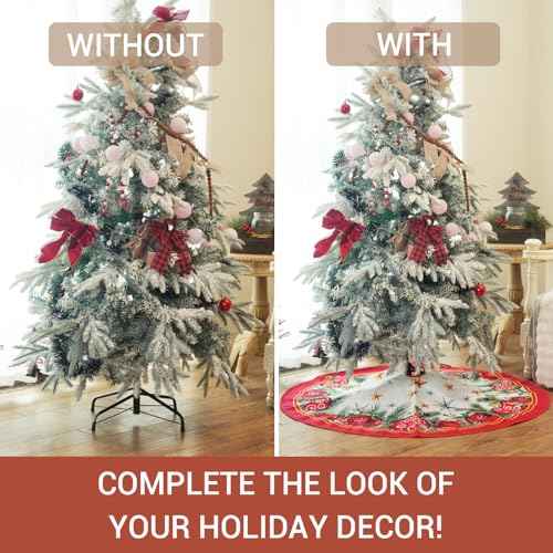 CROWNED BEAUTY Christmas Tree Skirt Collar 48 Inch Red Balls Soft Farmhouse Holiday Decoration (Red) TS38