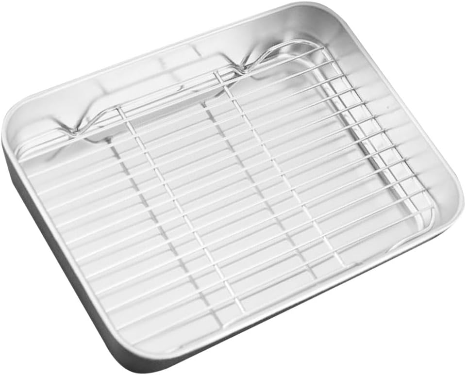 LALAFINA Nonstick Deep Baking Sheet with Wire Cooling Rack - 9.05" x 6.69" x 1.96" for Cooking & Grilling
