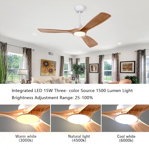 42 Inch Wooden Ceiling Fan with Lights - White & Light Walnut, Remote & App Control