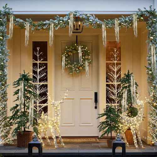 Tinsel Icicles 4000 Strands Metallic Gold Tinsel Christmas Tree Streamer Party Decoration 18 Inch Tinsel for Christmas Tree Icicles Indoor Outdoor Xmas New Year Disco Birthday Party Supplies
