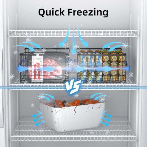 Freezer Organizer Bins 6 Pack Large Deep Freezer Storage Baskets - Black