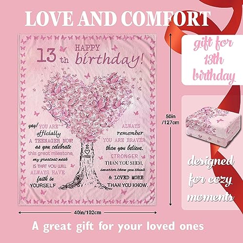 13 Year Old Girl Gifts for Birthday Throw Blanket 50"x40", 13th Birthday Gifts for Girls, Teen Girl Gifts 13 Years Old