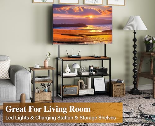Brown 32-60 Inch Corner TV Stand with Storage Shelves and Mount - Farmhouse Style