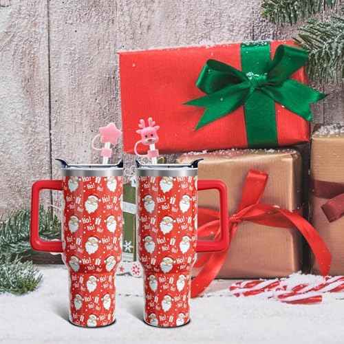 8pcs Christmas Straw Topper for Stanley Cup Accessories Santa Claus Christmas Tree 10mm Silicone Straw Covers Cap for Stanley 30 & 40 Oz Tumbler Christmas Gifts