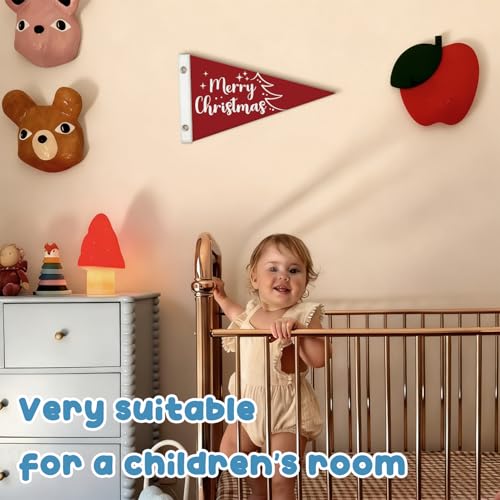 Christmas Kids Room Decoration Felt Banner,Red Merry Christmas Wall Hanging Banners Flags for Kids Room Bedroom Nursery Playroom Decor 7.4x14 Inch