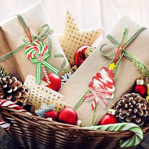 10Pcs Christmas Candy Cane Ornaments for Tree Decorations - Polymer Clay Glitter Lollipop Candy Cane for Holiday Party Home Decor