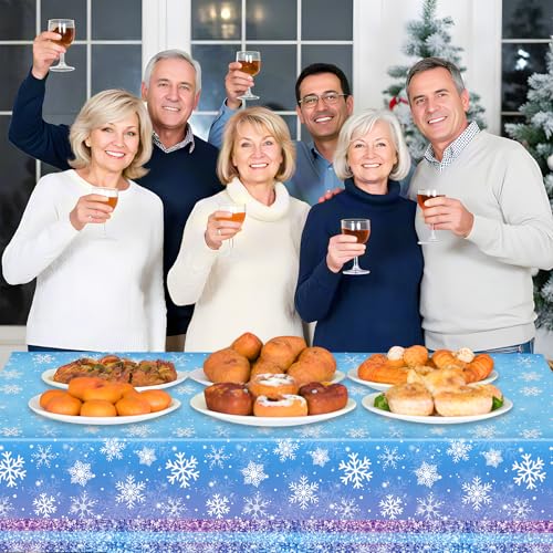 Frozen Winter Snowflake Tablecloths 2 Pack - Disposable Purple & Blue Holiday Cover, 54x108 Inches