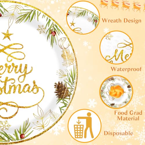 Homlouue Christmas Paper Plates and Napkins, Tree Gold Plate Napkin