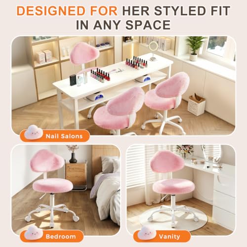 Pink Vanity Chair with Wheels & Height Adjustment - Stylish Home Office Desk Seat