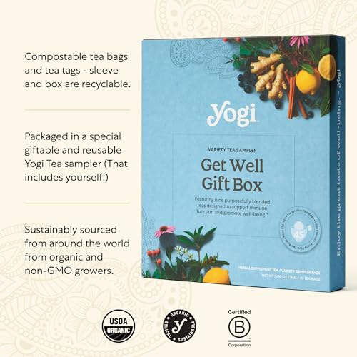 Get Well Tea Gift Box - Organic Wellness Tea Sampler, 45 Bags