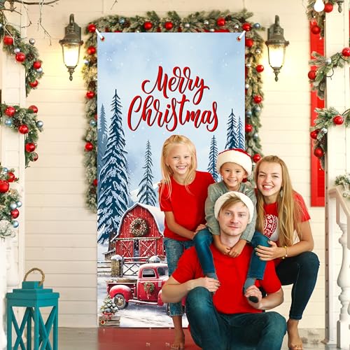 Fayoo White Snowmen Christmas Door Banner 35x70 inches with Rope - Holiday Decor