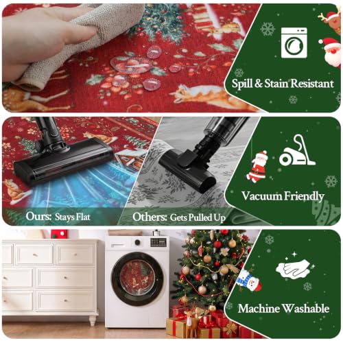 RUGVIGO Christmas Runner Rug 2' x 6' Non-Slip Washable Red